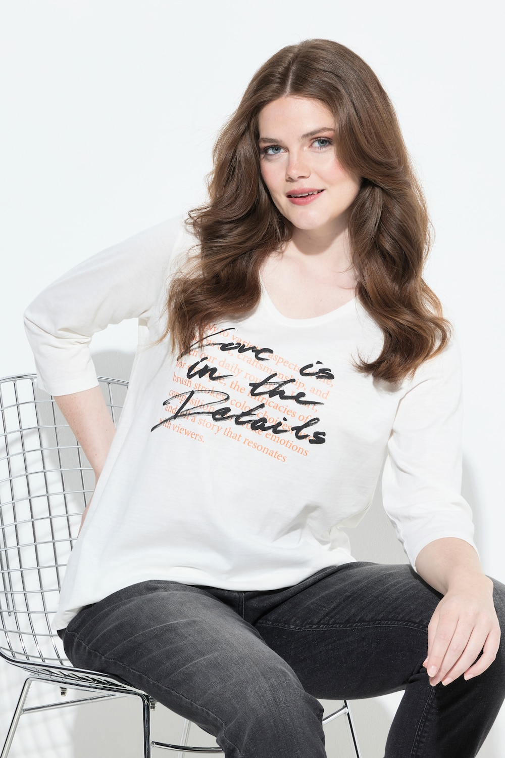 Shirt, tekstprint, A-lijn, V-hals, 3/4-mouw