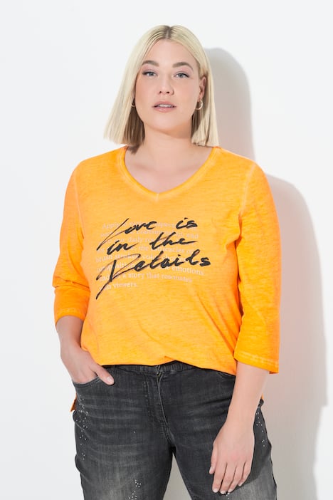 Shirt, tekstprint, A-lijn, V-hals, 3/4-mouw