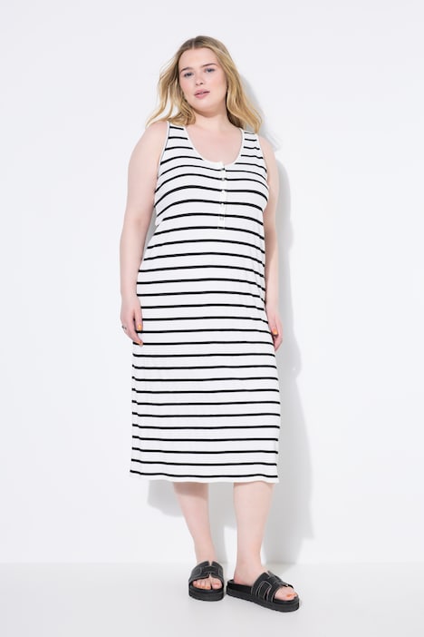 Midi-jurk, mouwloos recht model, jersey, structuur