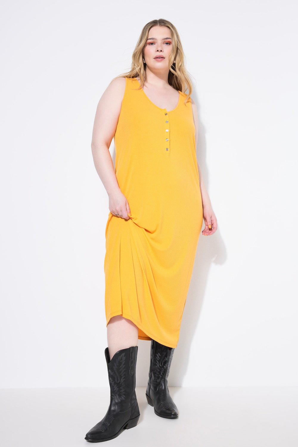 Midi-jurk, mouwloos recht model, jersey