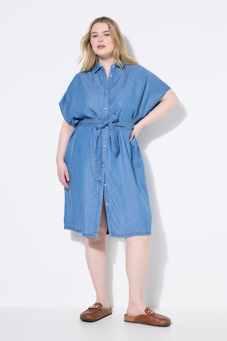 Hemdblusenkleid, weicher Denim, Bindegürtel