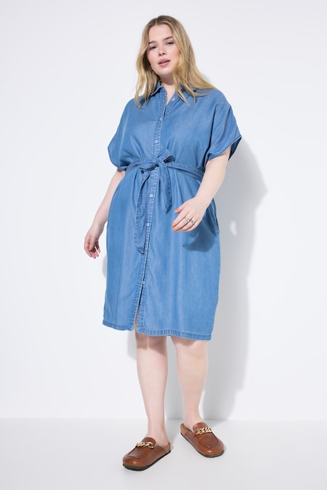 Hemdblusenkleid, weicher Denim, Bindegürtel