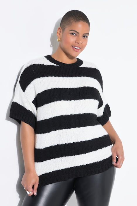 Trui, oversized shape, strepen, korte mouwen
