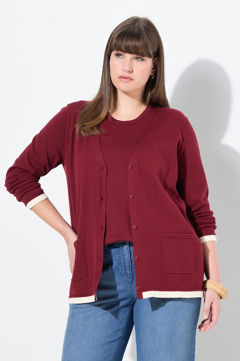 Strickjacke, V-Ausschnitt, Langarm, Biobaumwolle