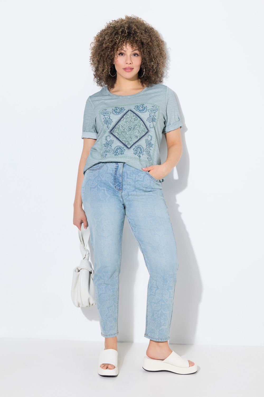 Mom-Jeans, Laserdruck, 5-Pocket-Schnitt