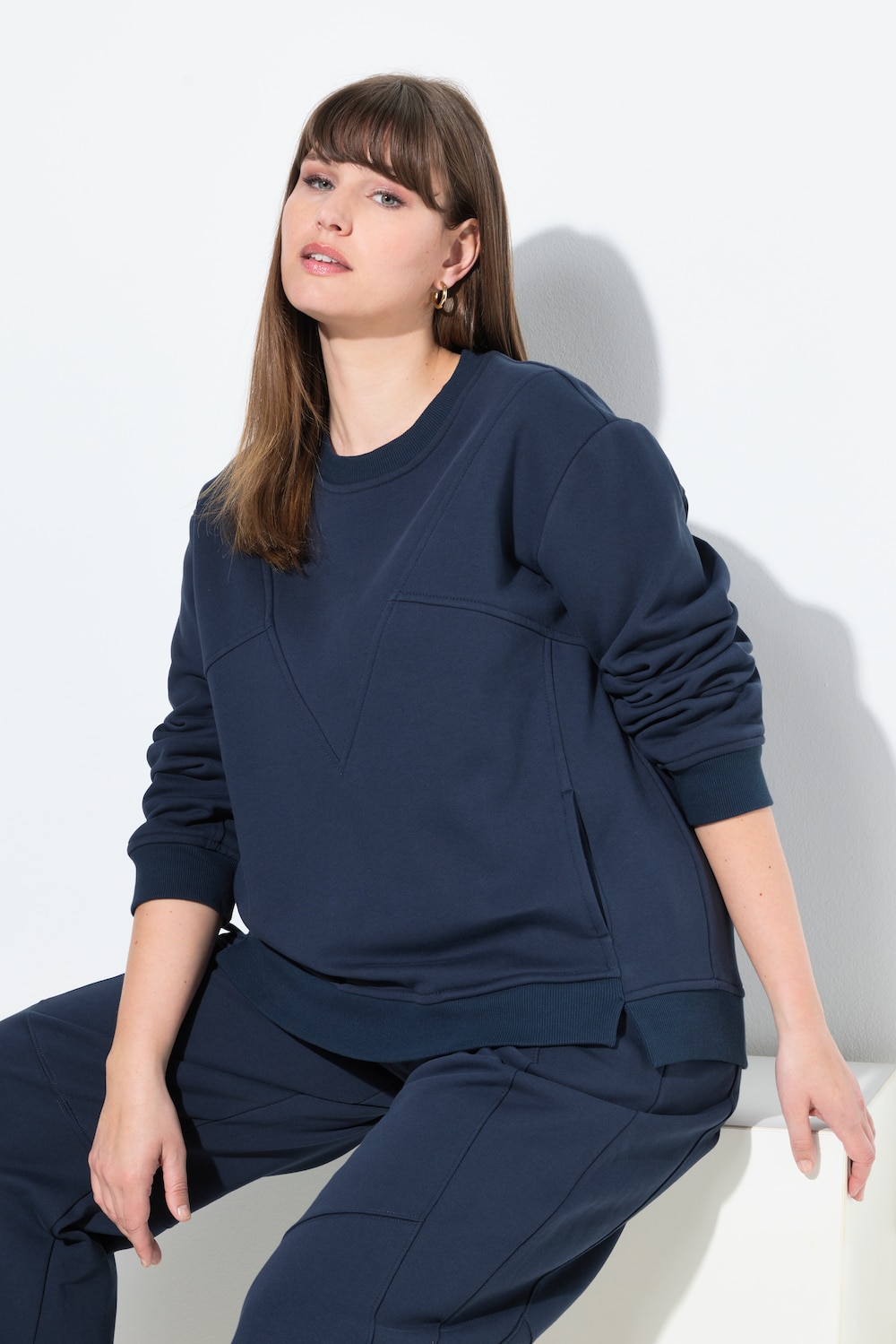 Sweatshirt, patchlook, ronde hals, lange mouwen, biologisch katoen