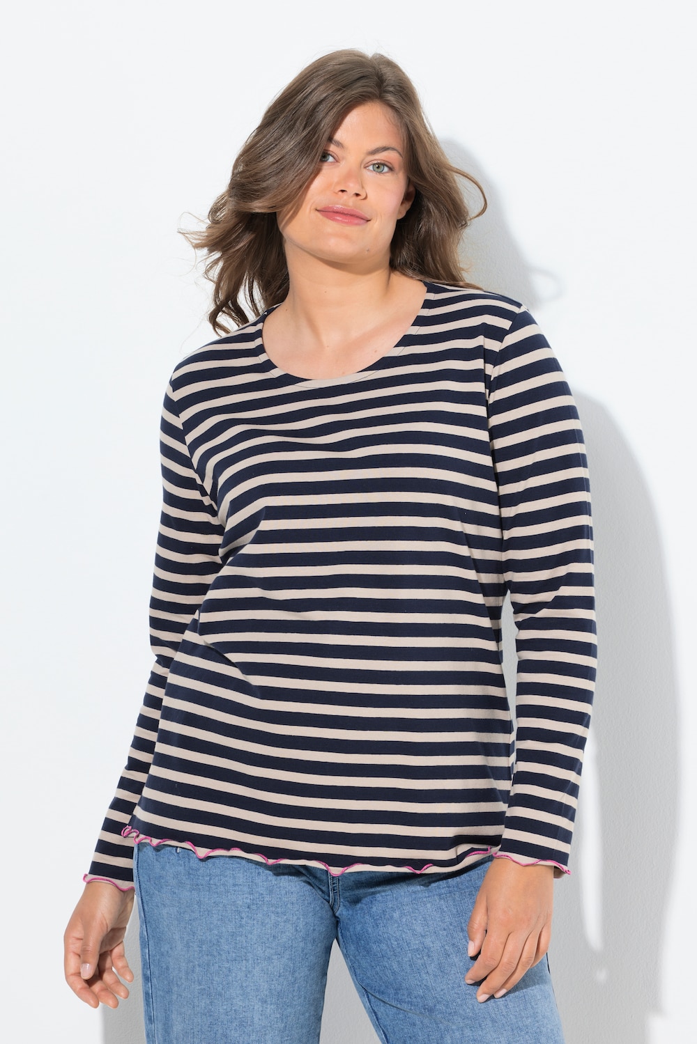 Große Größen Ringelshirt, Damen, blau, Größe: 52/54, Baumwolle, LAURASON