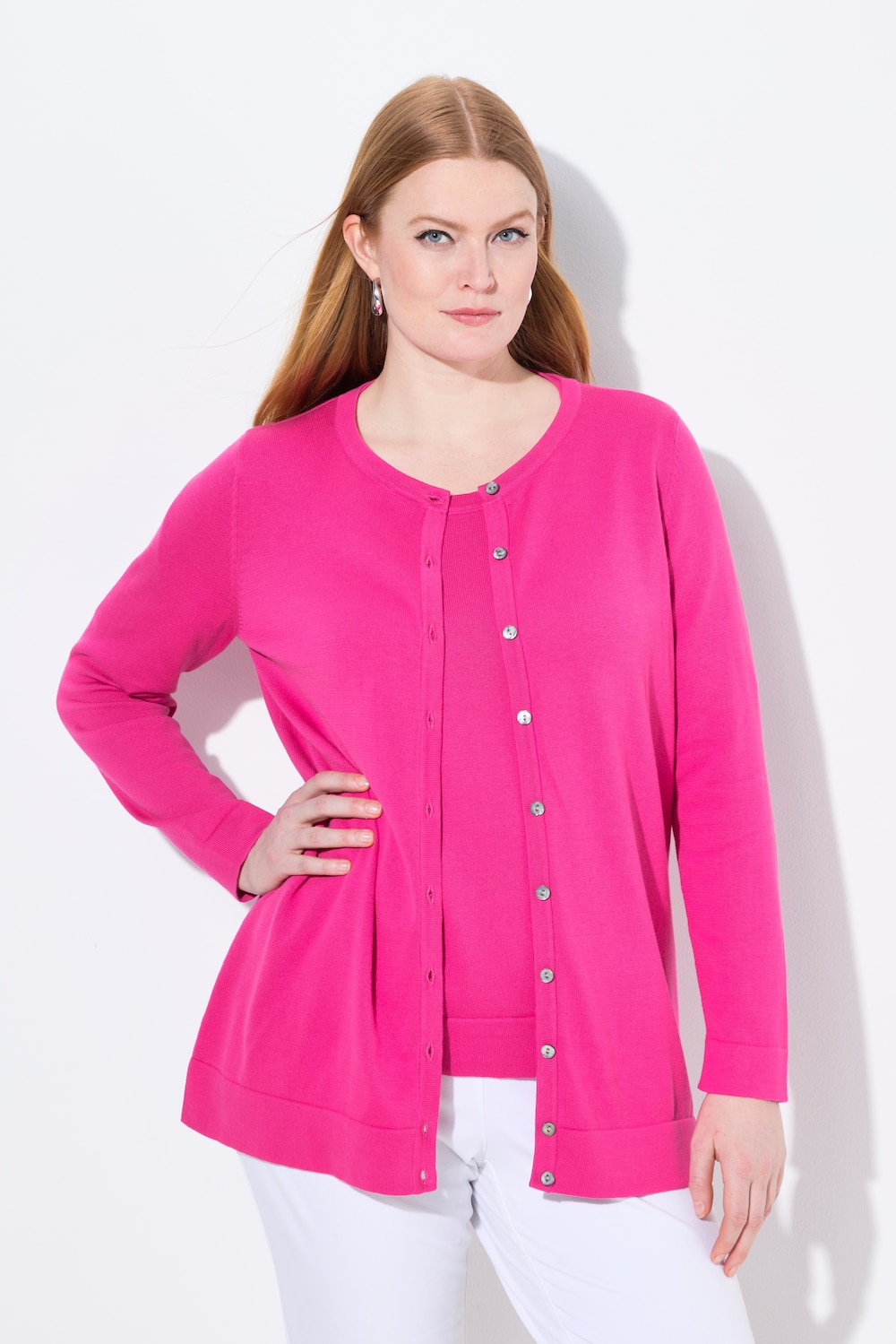 Twinset-Strickjacke, Rundhals, Langarm, Pima Cotton