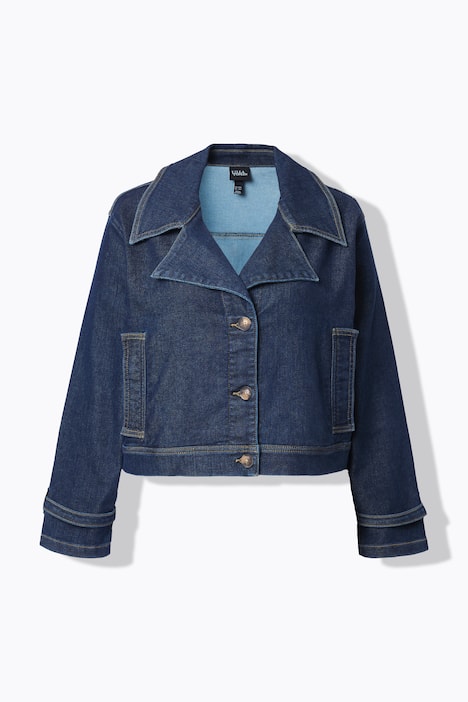 Cropped Lapel Collar Denim Jacket