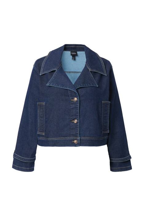 Džínová bunda, krátká, klopový límec, dlouhé rukávy