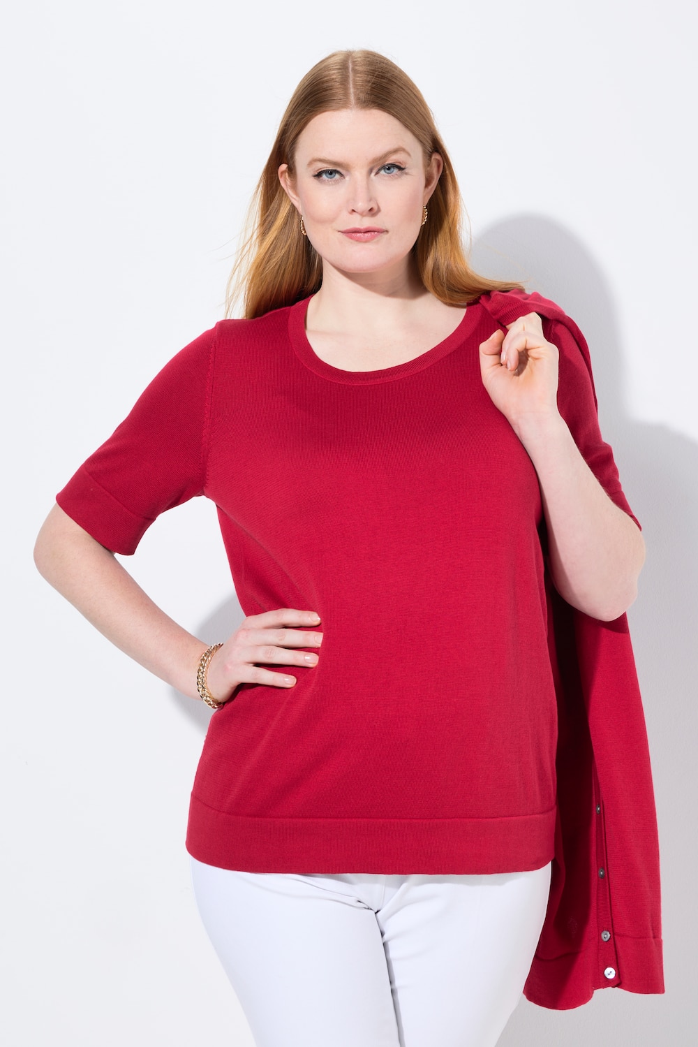 Twinset-trui, ronde hals, korte mouw, Pima Cotton