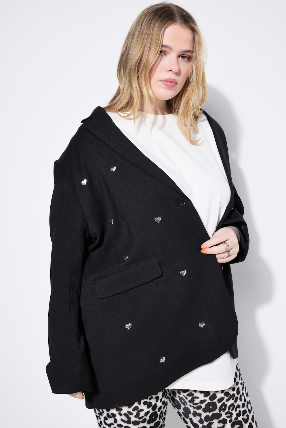Blazer, oversized, heart-studs