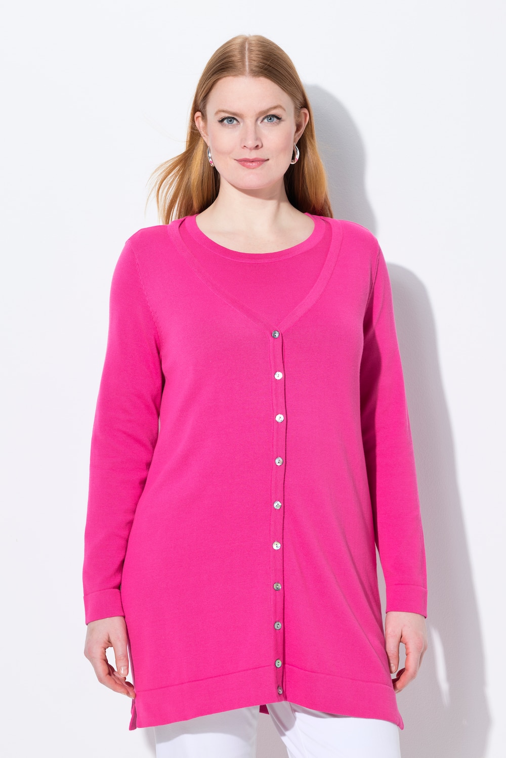 Große Größen Long-Strickjacke, Damen, rosa, Größe: 58/60, Baumwolle, Ulla Popken