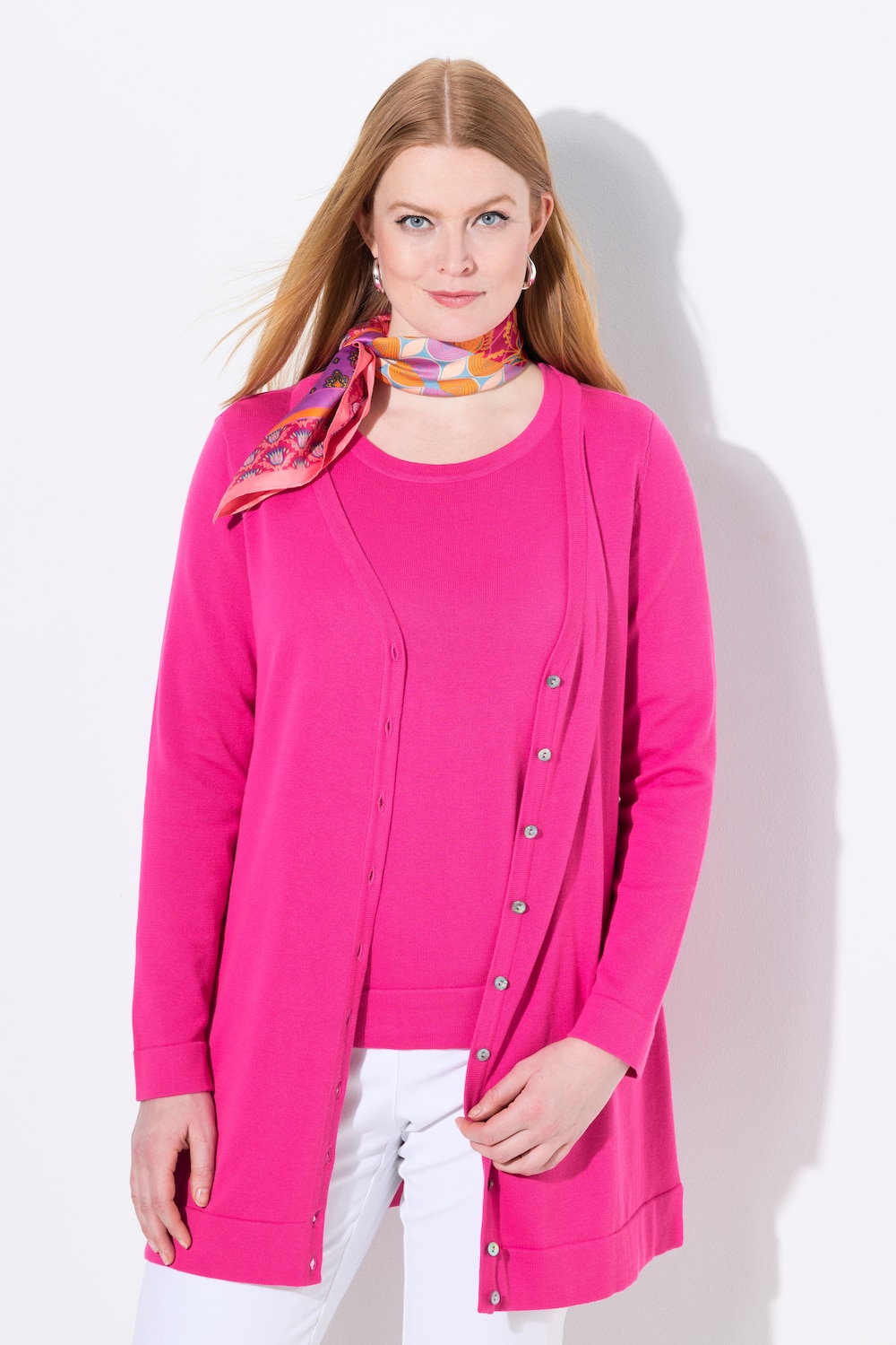Long-Strickjacke, V-Ausschnitt, Langarm, Pima Cotton