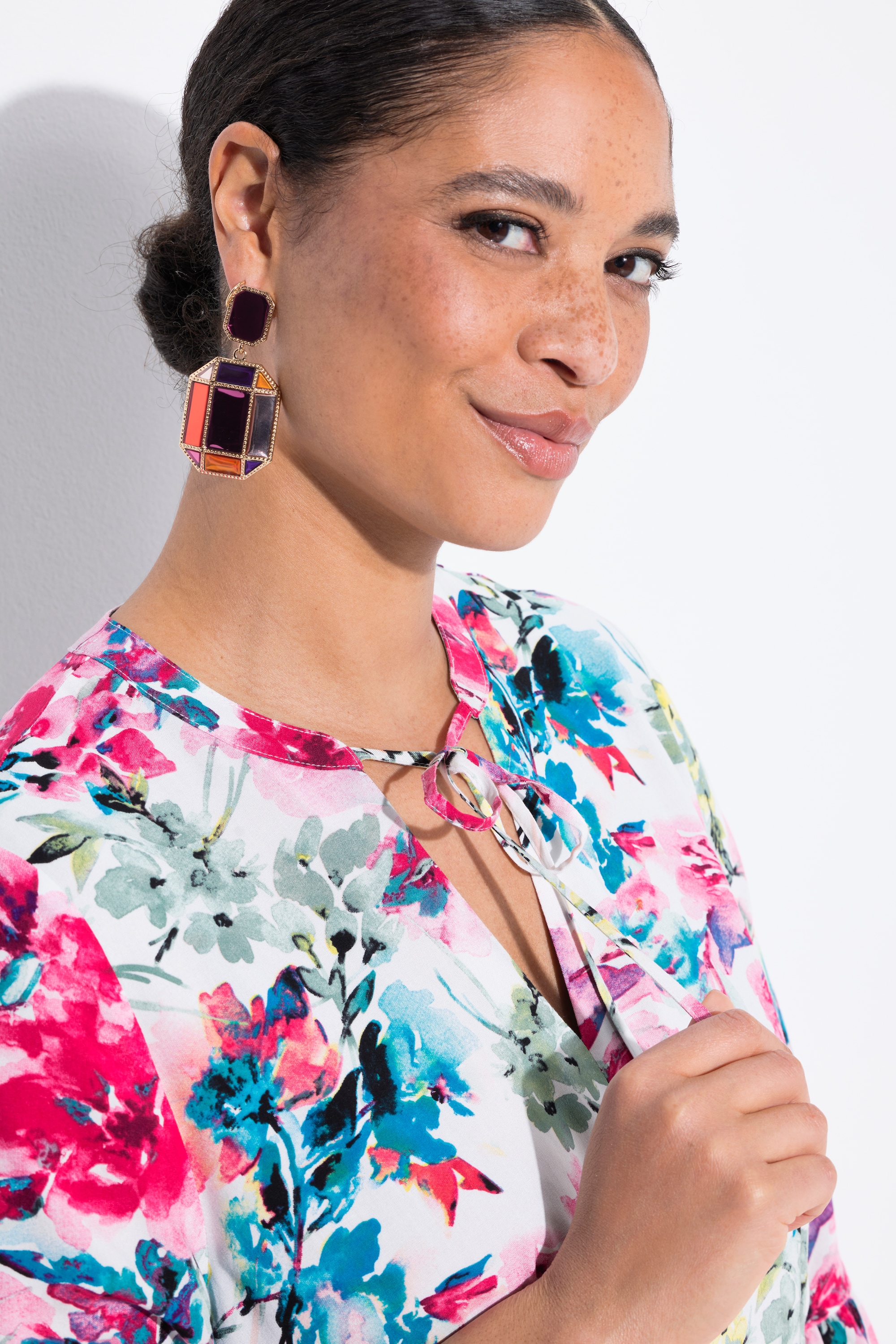 MIAMODA Damen große Größen Bluse A Linie Blumenmuster Volants 841489