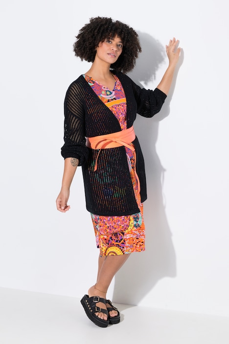 Strickjacke, Boxy Passform, Lochstrick mit Glitzer