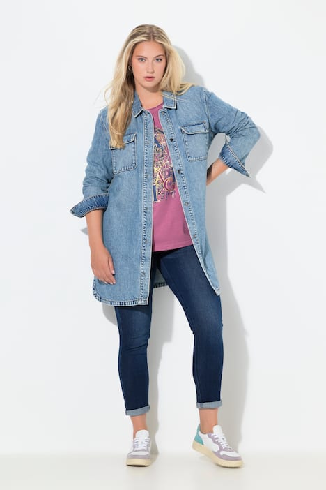 Jeans-Shaket, Oversized, Hemdkragen, Langarm