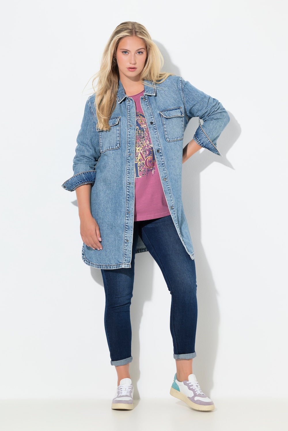 Jeans-Shaket, Oversized, Hemdkragen, Langarm