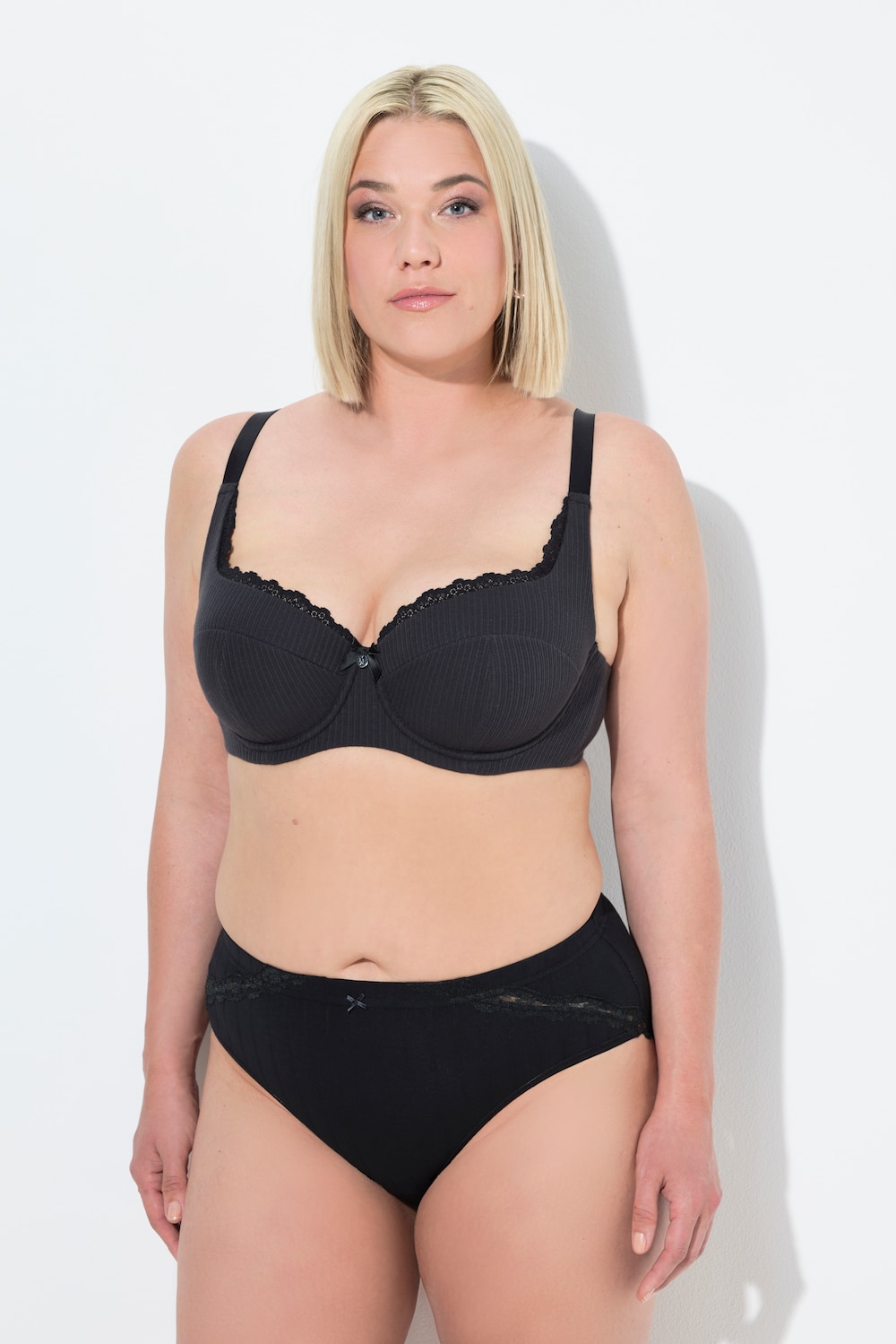 Große Größen Balconette-BH, Damen, schwarz, Größe: 95D, Baumwolle/Synthetische Fasern, Ulla Popken