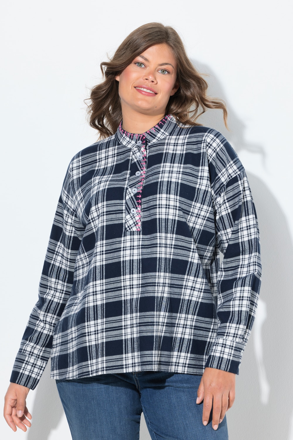 Große Größen Karo Hemdbluse, Damen, blau, Größe: 44/46, Baumwolle, LAURASON