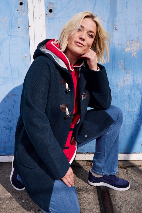 HYPRAR dufflecoat, 2-lagen piqué, capuchon, knevelknopen