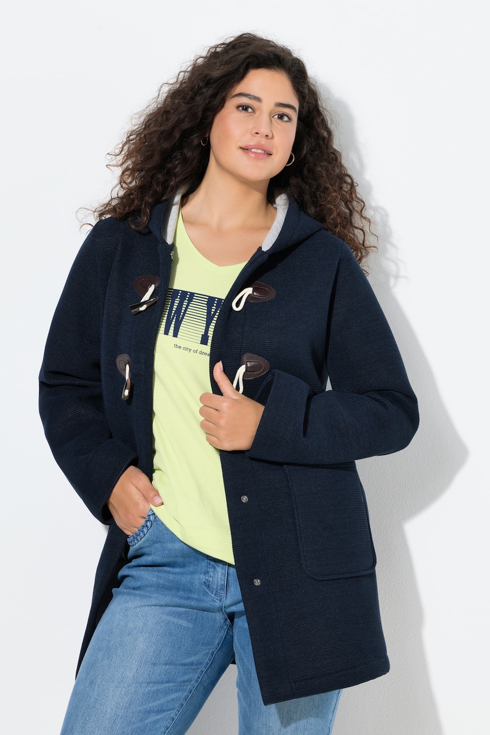 HYPRAR Dufflecoat, 2-Lagen-Piqué, Kapuze, Knebelknöpfe