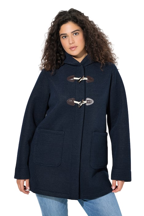 HYPRAR duffle coat, dvouvrstvé piké, kapuce, přepínací knoflíky