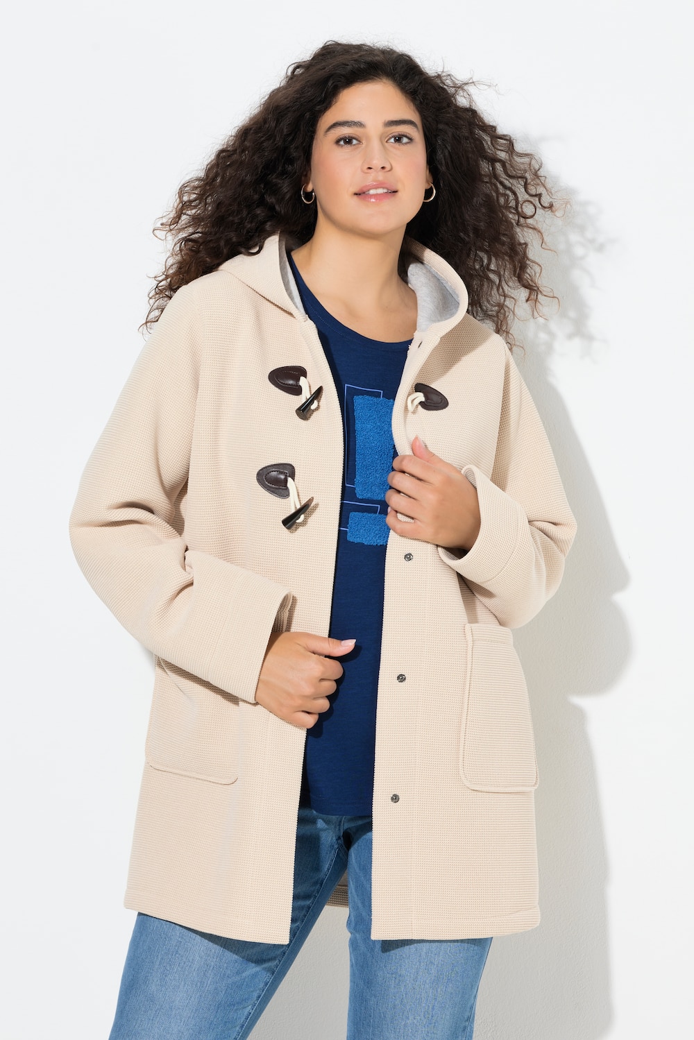 HYPRAR Dufflecoat, 2-Lagen-Piqué, Kapuze, Knebelknöpfe