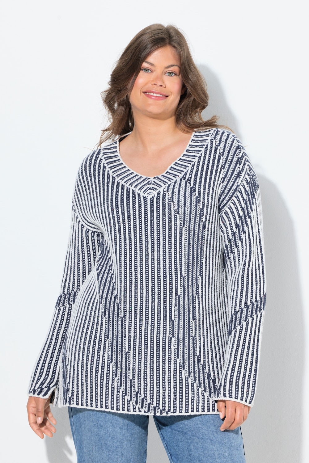 Große Größen Strickpullover, Damen, blau, Größe: 52/54, Baumwolle/Synthetische Fasern, LAURASON