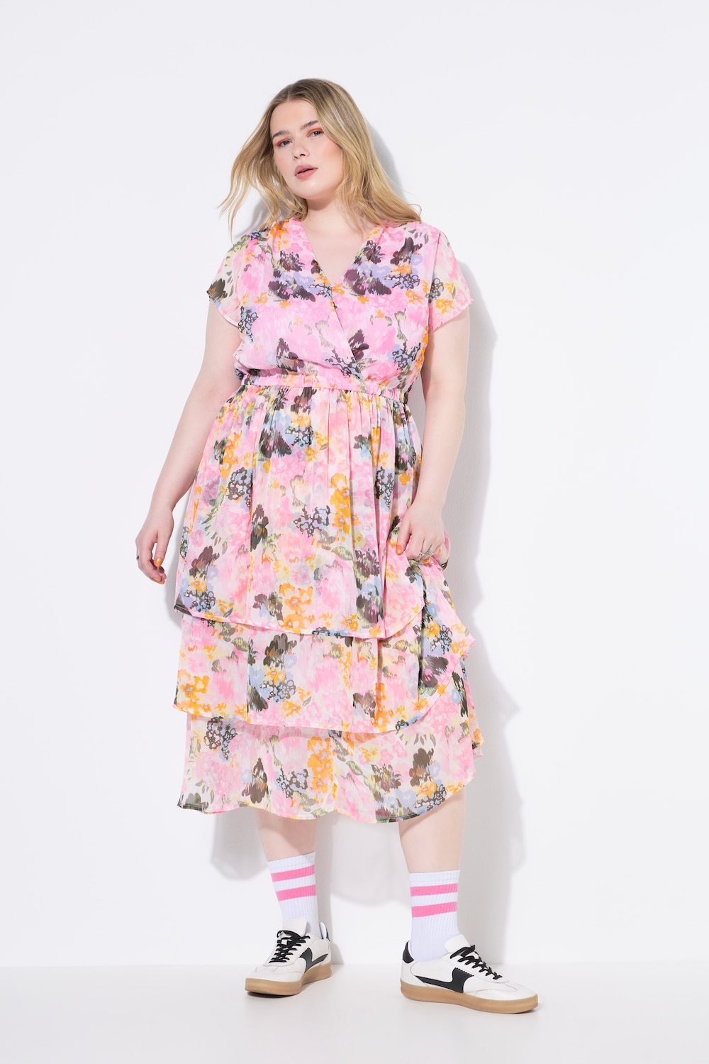 Midikleid, Chiffon, Volants, Unterkleid