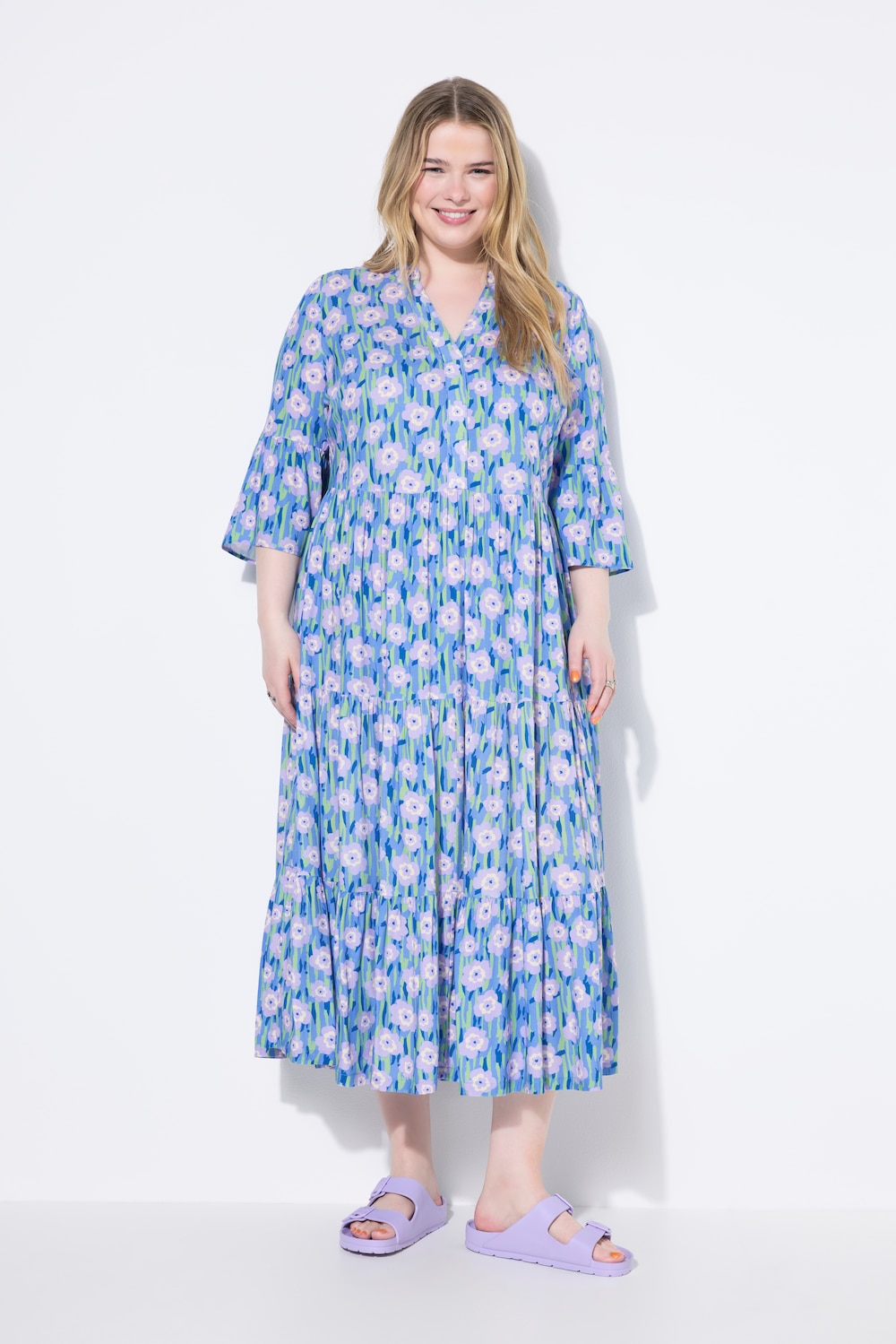 Maxikleid, Flower-Print, Volants