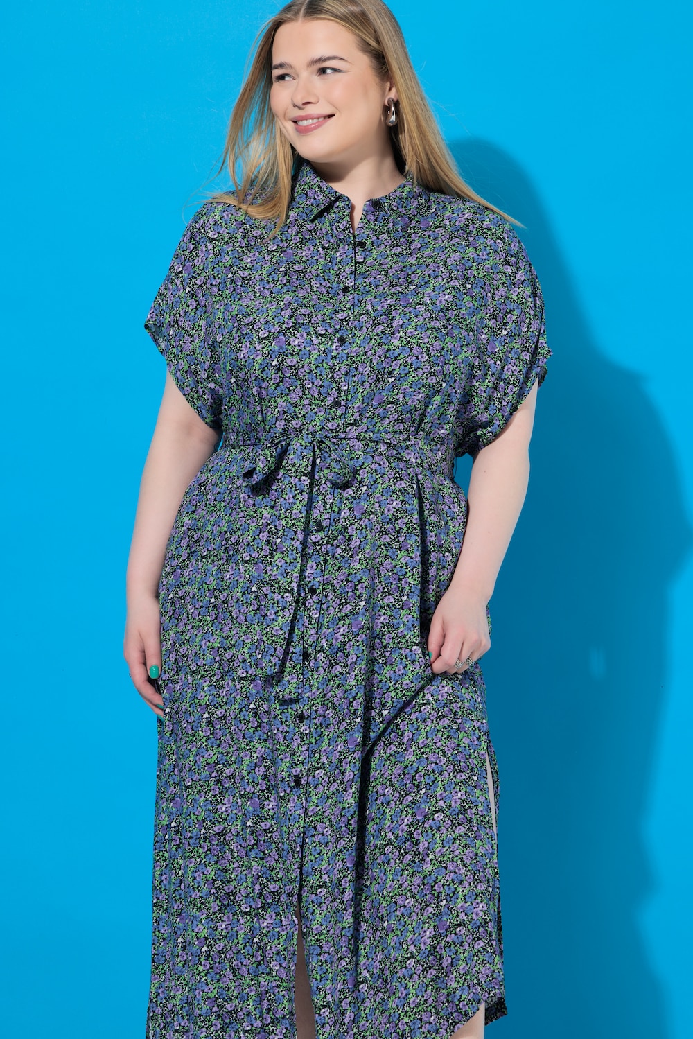 Maxikleid, Hemdblusenkleid, Flower-Print