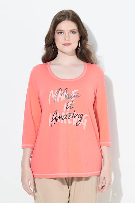 Shirt, Schriftmotiv, A-Linie, Rundhals, 3/4-Arm