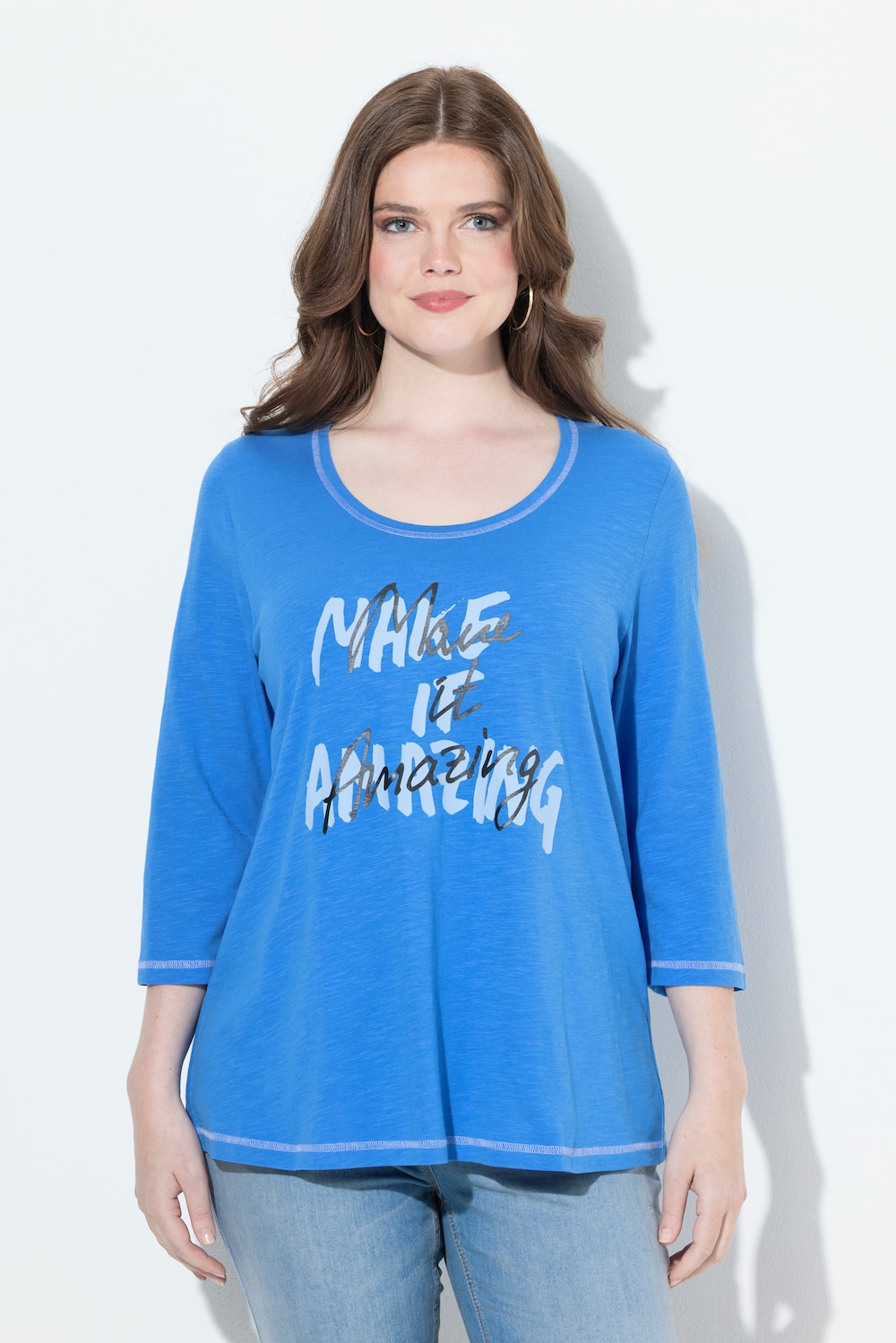 Große Größen Shirt, Damen, blau, Größe: 42/44, Baumwolle, Ulla Popken