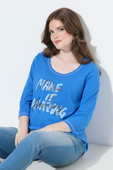 Shirt, Schriftmotiv, A-Linie, Rundhals, 3/4-Arm