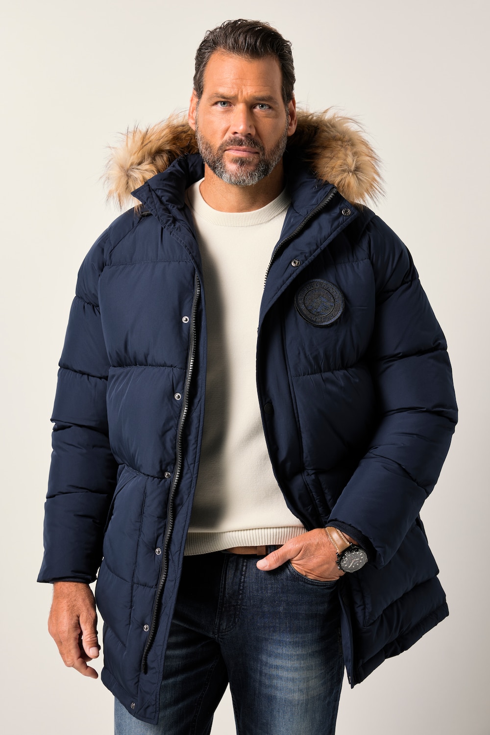 JP1880 Stepp-Parka, Kapuze, Webpelz, Badges, bis 8 XL