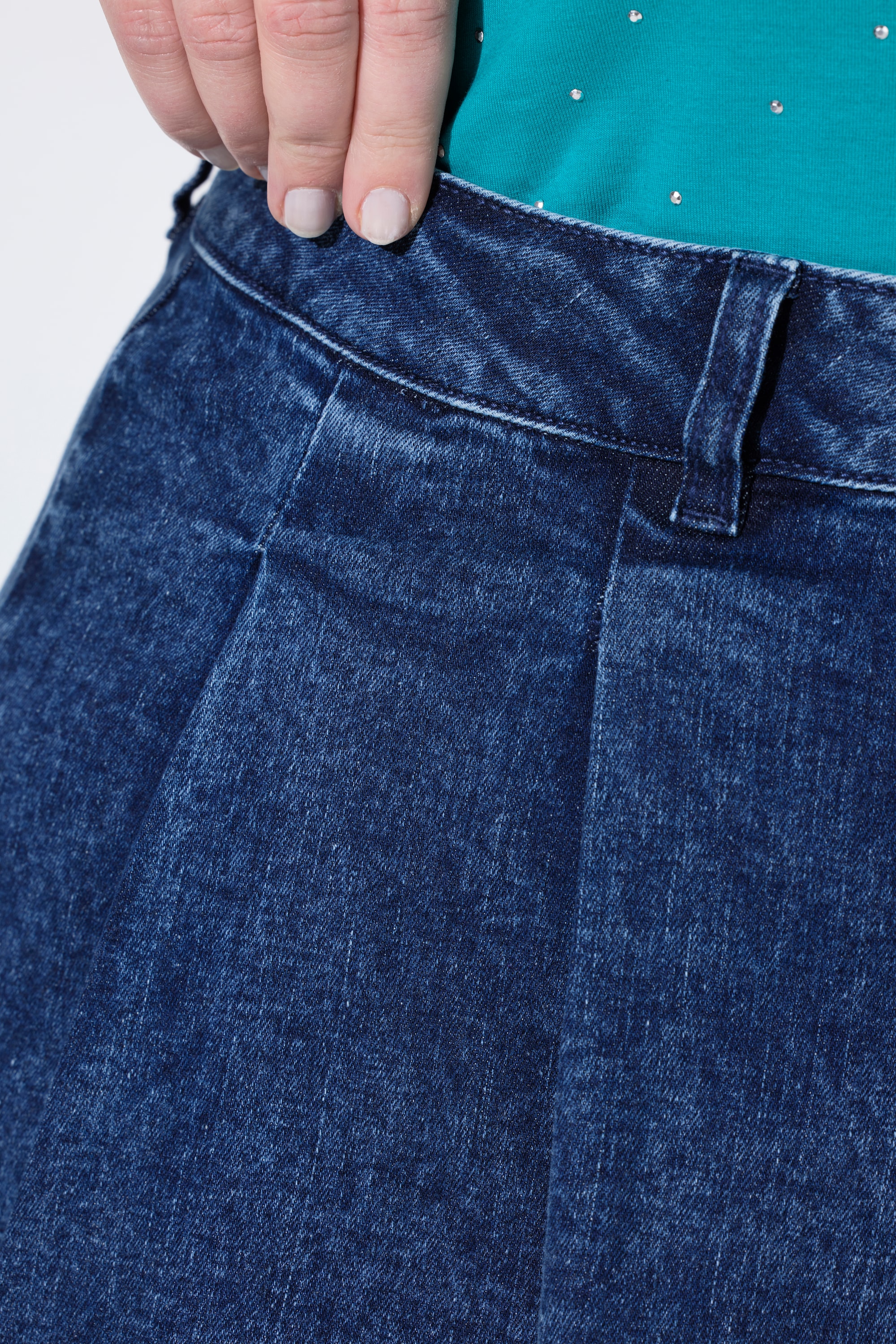 MIAMODA Damen große Größen Jeans Midirock A Linie Knopfleiste 841546