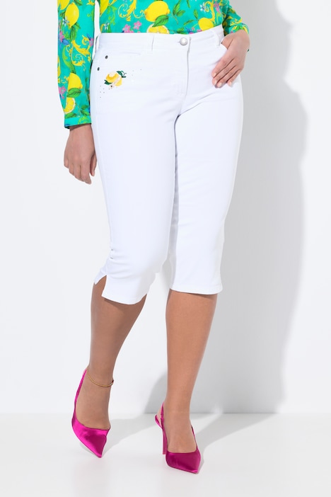 3/4-Caprijeans Carrie, Zitronen-Stickerei, Glitzersteinchen