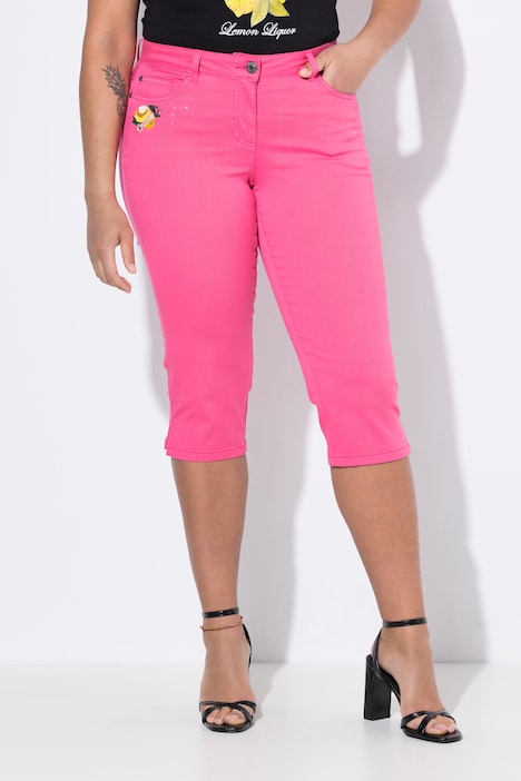 3/4-Caprijeans Carrie, Zitronen-Stickerei, Glitzersteinchen
