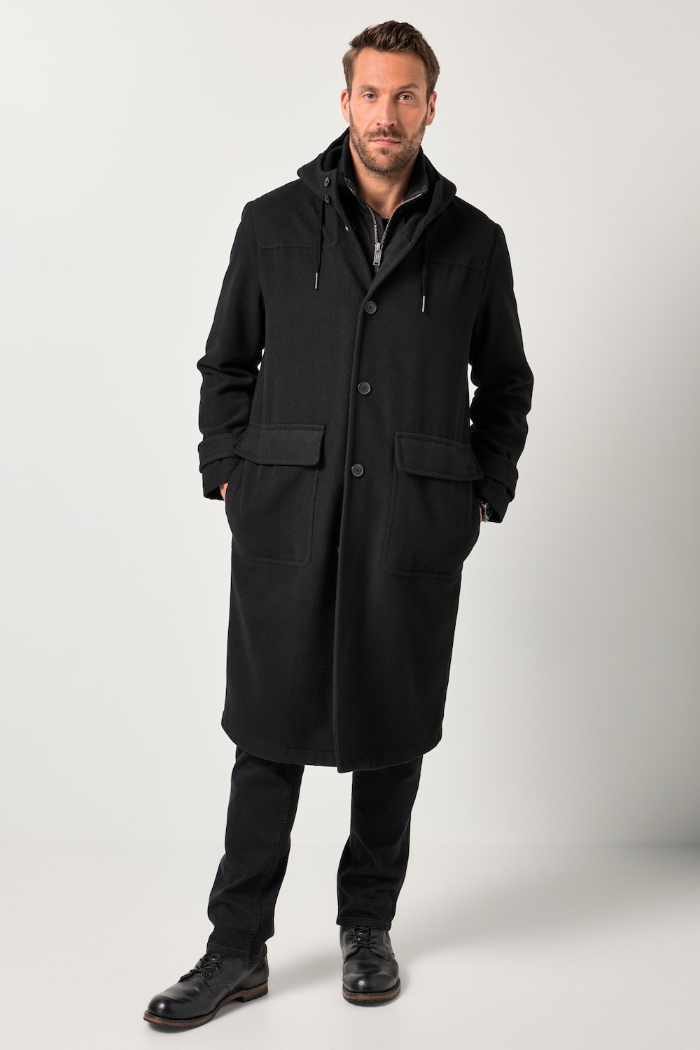 JP1880 functionele jas in wollook, waterafstotend, capuchon, rits, tot 7XL