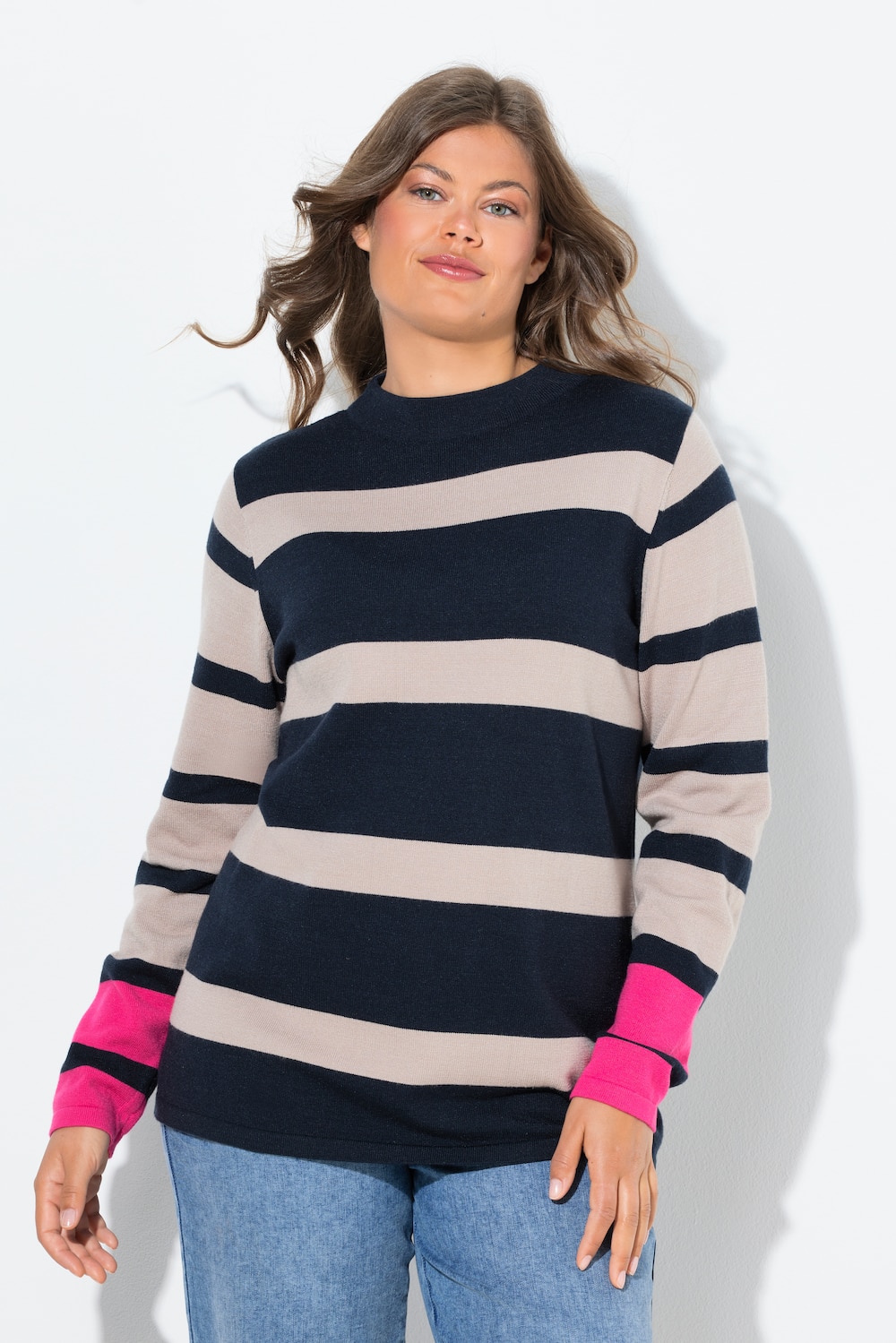 Große Größen Ringelstrickpullover, Damen, braun, Größe: 40/42, Viskose/Synthetische Fasern/Polyester, LAURASON