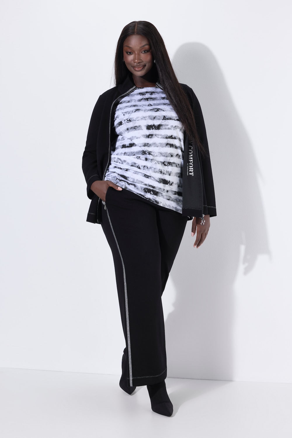 Jogginghose Rose, weites Bein, Glitzerstreifen