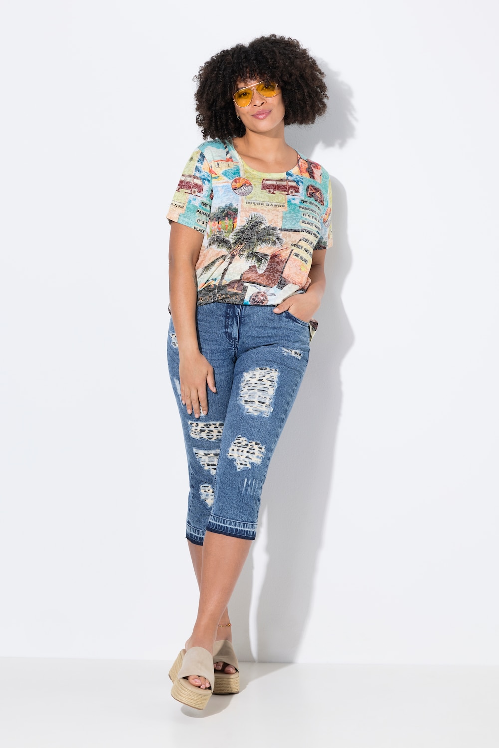 3/4-caprijeans Carrie, destroyed, luipaard