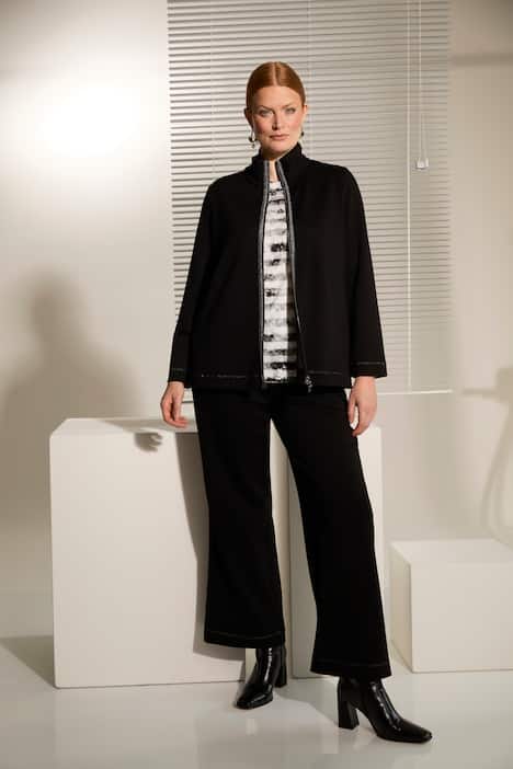 Sweatvest, opstaande kraag, 2-weg rits, glitterband