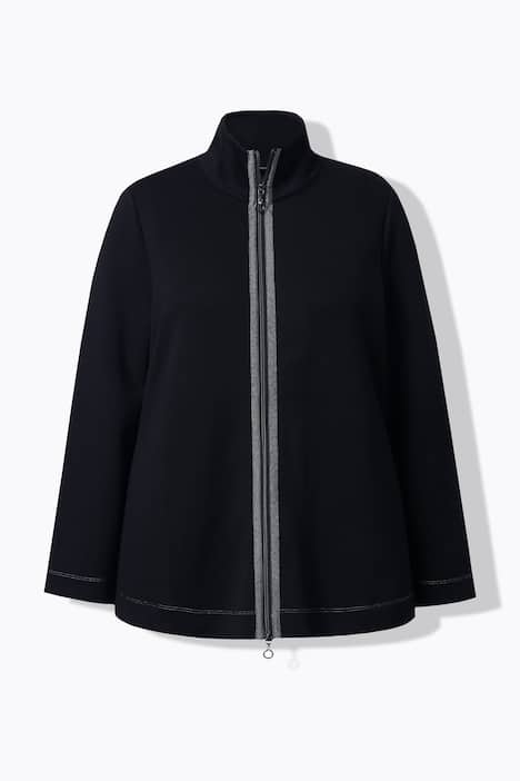 Sweatvest, opstaande kraag, 2-weg rits, glitterband