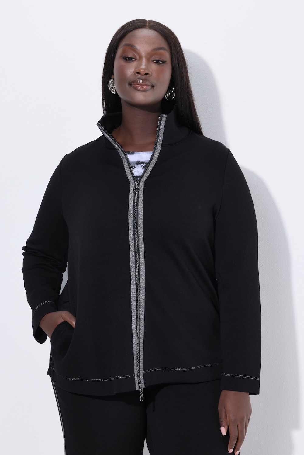 Große Größen Sweatjacke, Damen, schwarz, Größe: 58/60, Viskose/Polyester, Ulla Popken