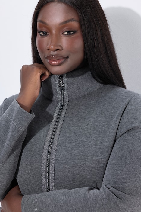 Sweatjacke, Stehkragen, 2-Wege-Zipper, Glitzerband