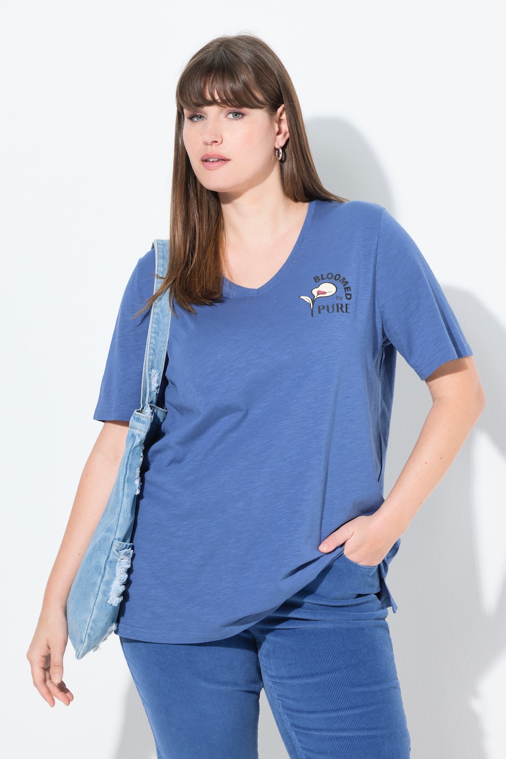 T-shirt, bloemen, V-hals, korte mouwen, biologisch katoen
