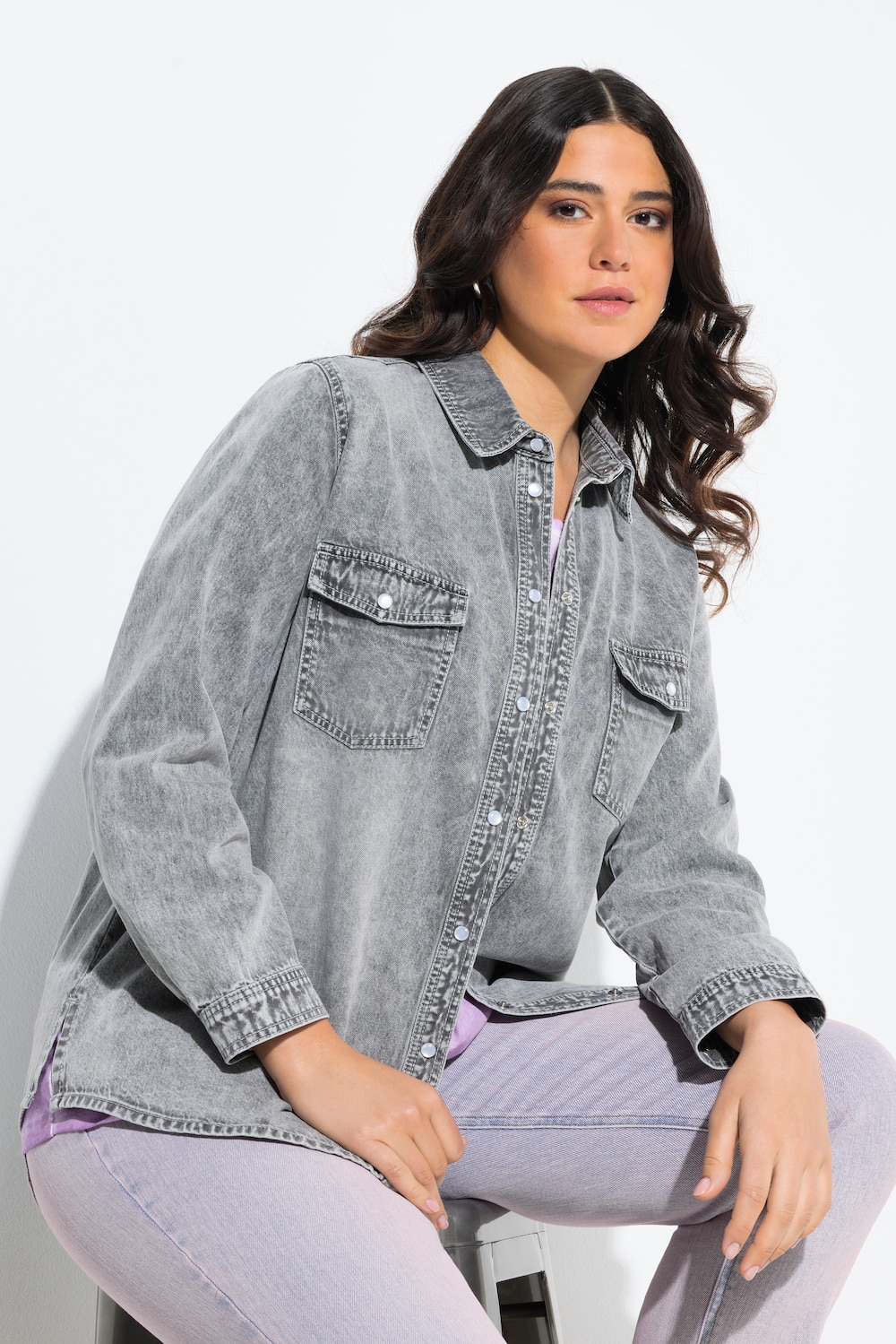 Große Größen Jeansbluse, Damen, beige, Größe: 62/64, Baumwolle, Ulla Popken