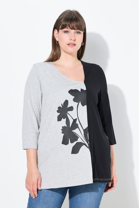 Shirt, Blüten, V-Ausschnitt, 3/4-Arm, Biobaumwolle